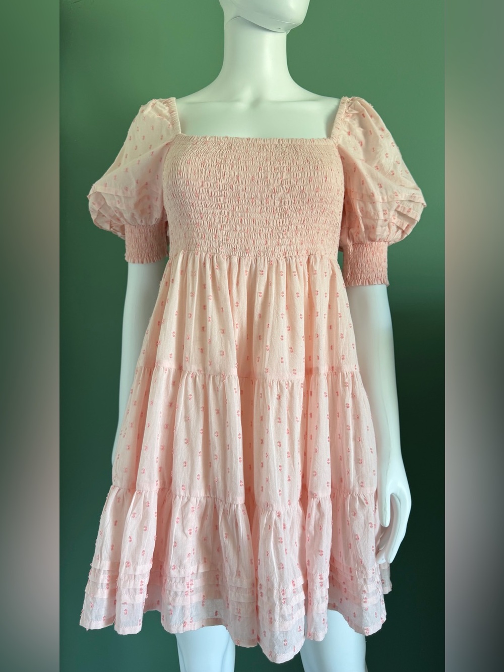 Roller Rabbit Pink Lined Smocked Puff-Sleeve Tiered “Ren”Dress